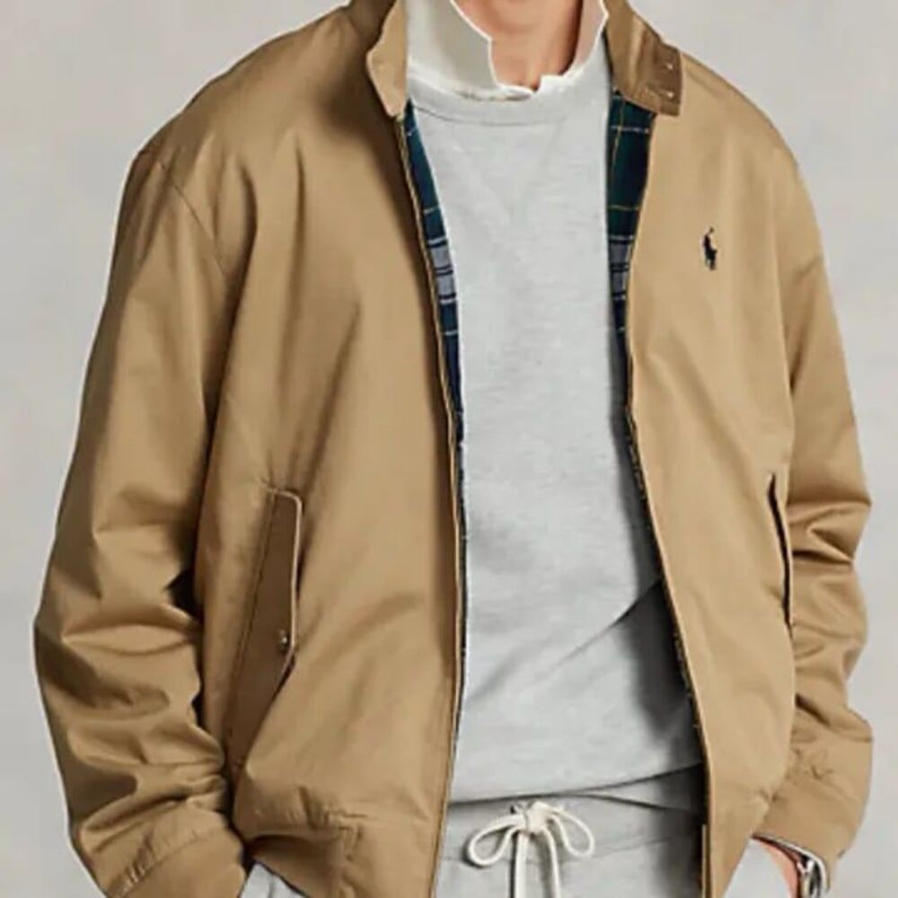 Vintage Polo Ralph Lauren Tan Khaki Plaid Lined Harrington Jacket XL